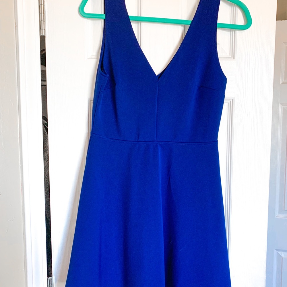 Deep V Neck Dark Blue Dress